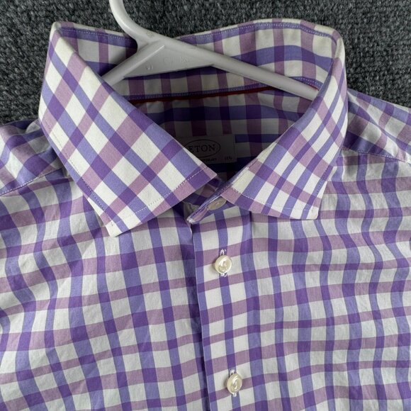 Eton Button Up Shirt Long Sleeve Men Pink Purple Check 15.75 Contemporary Cotton - Picture 7 of 16